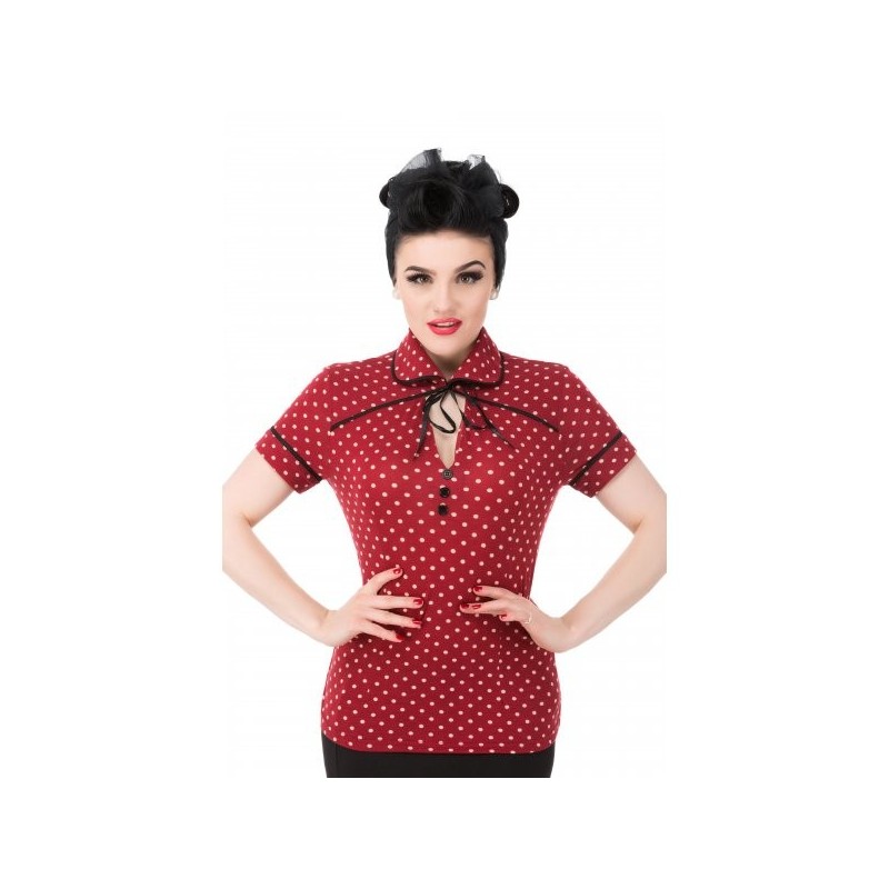 Chemisier Blanc à Pois Rouges – Taille S, Marque Blanc, Parfait état, Vintage